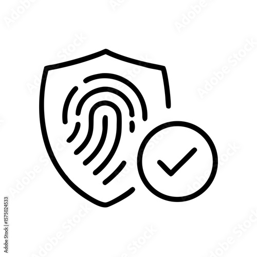 Fingerprint on shield symbolizing biometric security with a check mark  