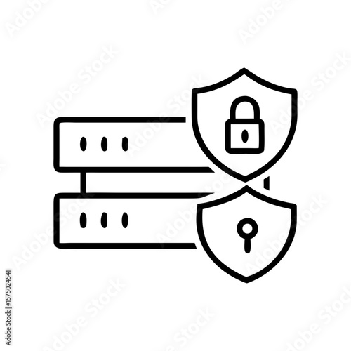 Server icon with shield and lock symbolizing data security  