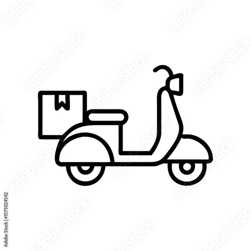 Scooter with delivery box in minimal line art style  