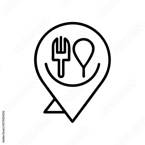 Map pin icon with fork and knife representing food travel concept  