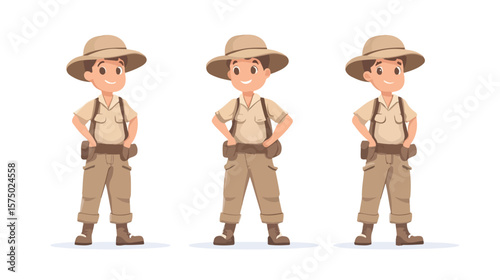 Young Boy in Safari Outfit Flat Vector Illustration