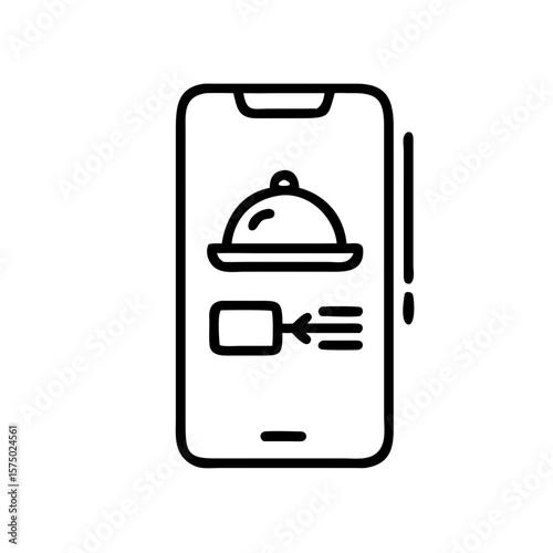 Smartphone displaying food delivery icon with cloche and dish  