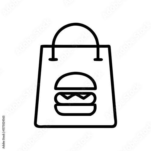 Shopping bag with burger icon in minimalist flat design  