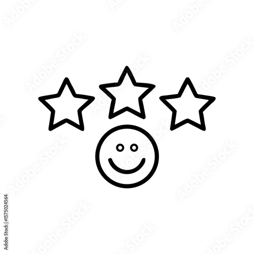 Smiling face emoji with three rating stars concept of icon  