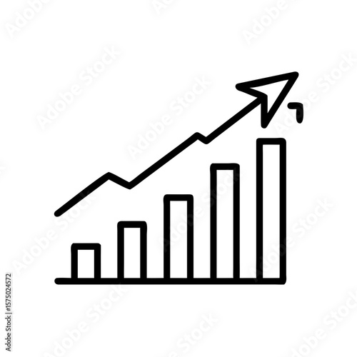 Upward arrow hitting target in an ascending bar chart symbolizing progress  