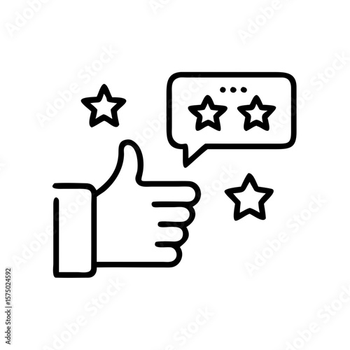 Thumbs up hand gesture with speech bubble and stars rating icon  