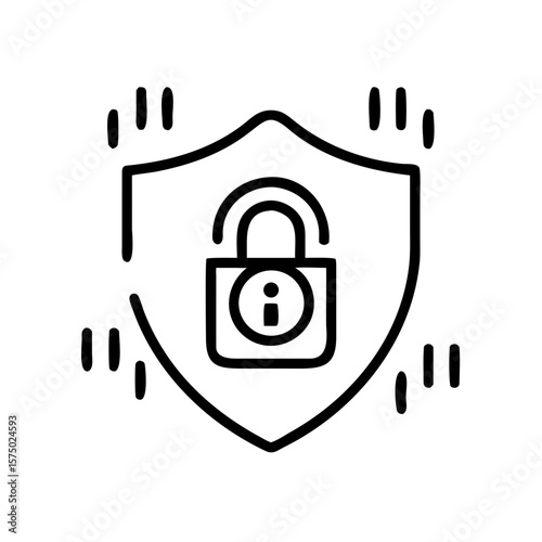 Cybersecurity shield icon featuring a padlock design in black  