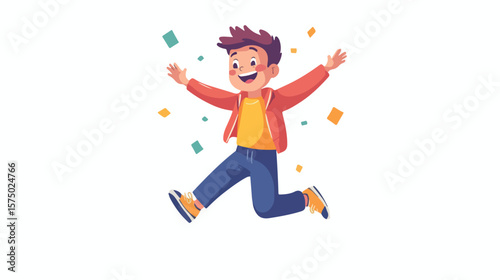 Happy Boy Jumping and Playing in Flat Vector Illustration