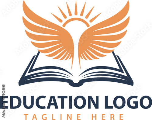 Vector education logo design with book and wings for learning academy and school vector graphics