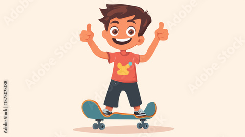 Positive Boy Thumbs Up Holding Skateboard Vector Illustration
