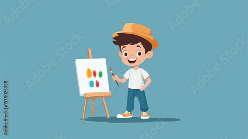 Creative Boy Drawing Art on Paper Flat Vector Illustration
