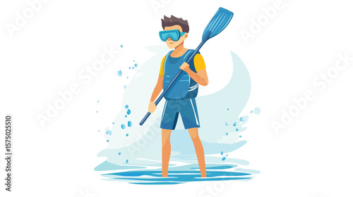 Young Boy with Snorkel and Fin Isolated Flat Vector Illustration