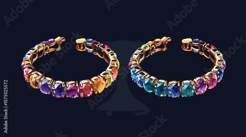 Elegant Bracelets with Gemstones Flat Vector Illustration