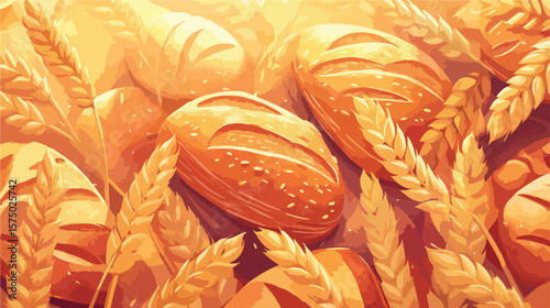 Bread and Wheat Ears Flat Vector Illustration