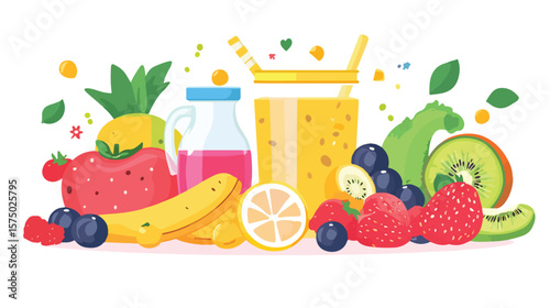 Fresh Food Breakfast Concept Flat Vector Illustration
