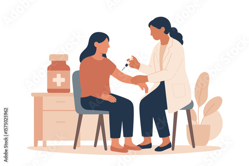 Healthcare professional giving vaccine to patient in medical office setting