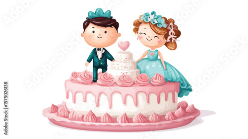 Elegant Bride and Groom Dolls Wedding Cake Topper