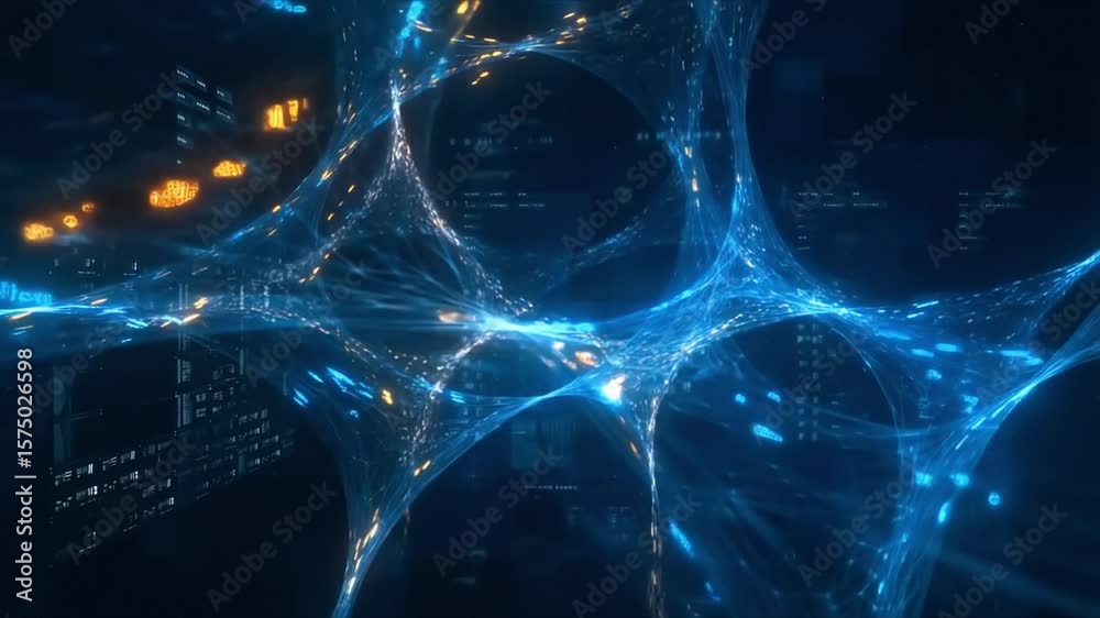 Neural Network Big Data Flow Visualization, Binary Code Matrix, AI Machine Learning Abstract Background, Quantum Computing, Cyber Security, Futuristic Technology Digital Grid