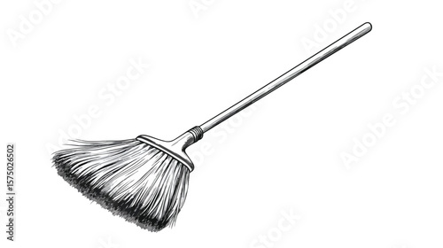 Long Wooden Handle Broom Cleaning Tool Vector