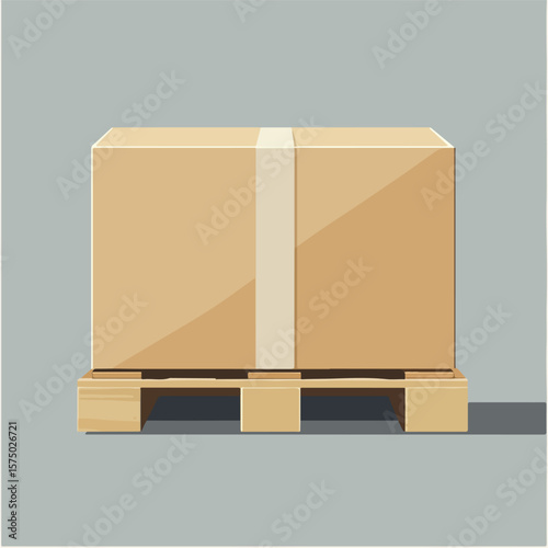 Brown Paper Box and Wooden Pallet Flat Vector Illustration