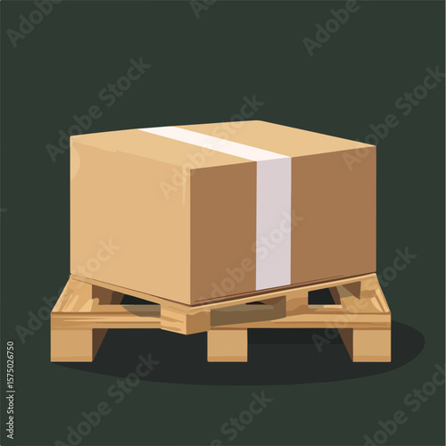 Brown Paper Box and Wooden Pallet Flat Vector Illustration