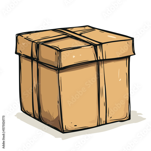 Brown Paper Box Cartoon Vector and Illustration Hand