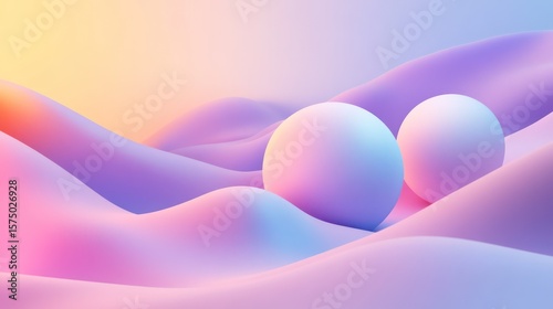 Dreamy Pastel Landscape with Spheres: A Soft and Surreal 3D Render