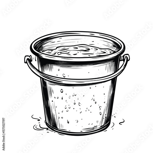 Colorful Bucket of Water Cartoon Vector Illustration
