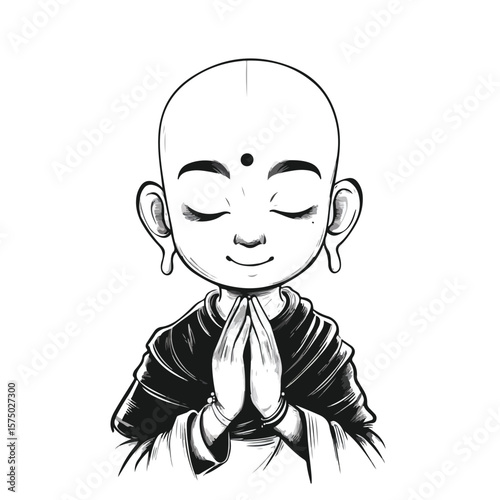 Buddha Cartoon Vector and Illustration in Black and White