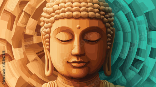 Zen Buddha Face Statue Vector Illustration