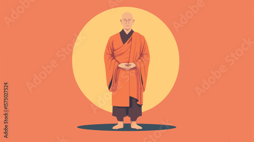 Serene Buddhist Monk in Traditional Attire Vector Illustration