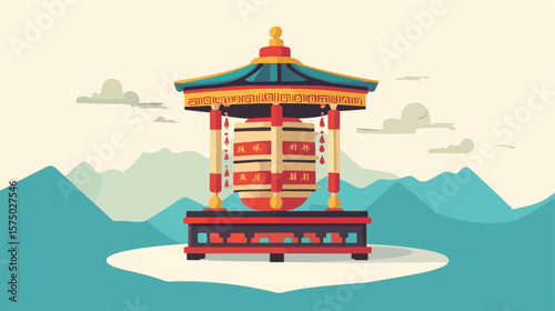 Buddhist Prayer Wheel Flat Vector Illustration