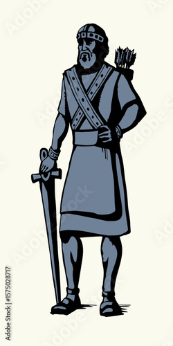 Vector drawing. Warrior with sword