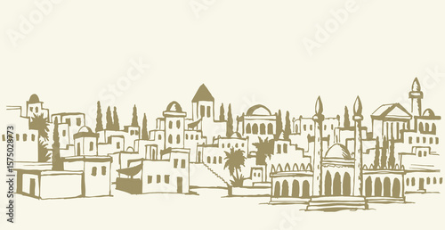 Vector drawing. Old arabic city