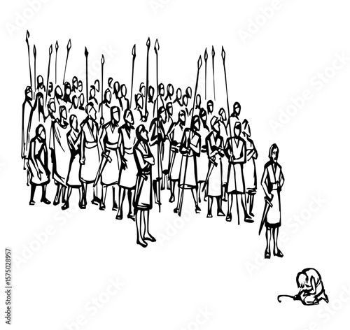 Vector drawing. Many strong soldiers