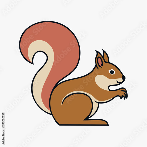 stylized squirrel icon in flat design representing autumn wildlife, nature playfulness, and seasonal gathering