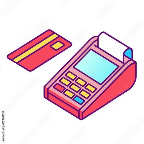 Isometric pos terminal with credit card payment silhouette vector illustration