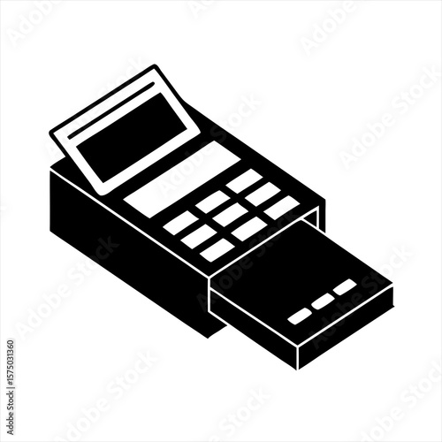 Isometric pos terminal with credit card silhouette vector illustration