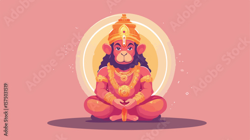 Cartoon Lord Hanuman - Flat Vector Illustration