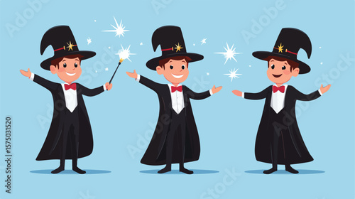 Cartoon Magician Holding Magic Wand Vector Illustration