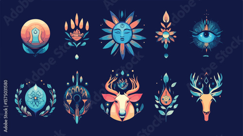 Esoteric Art Set Icons in Blue Bundle