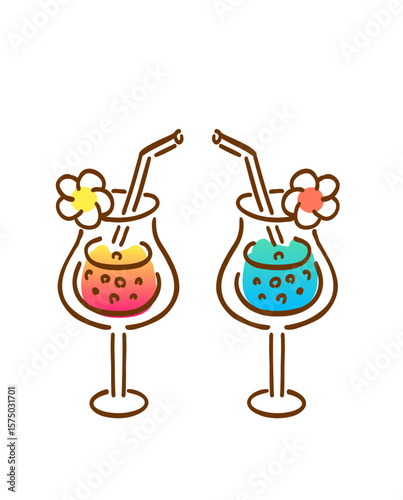 トロピカルドリンクの手描きイラスト｜Hand-drawn Tropical Drink Illustration