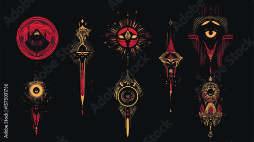 Bundle of Six Esoteric Art Set Icons in Black