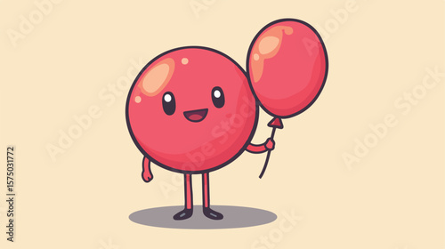 Whimsical Cartoon Character Holding Balloon Button Cell