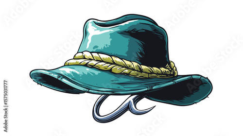 Cartoon Fisherman with Hook and Hat Flat Vector Illustration