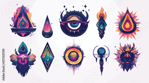 Set of Six Esoteric Art Icons in Vector Illustration