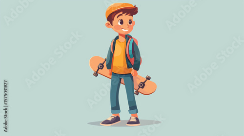 Cool Cartoon Teenager Holding Skateboard and Wearing Urban Street Style Outfit