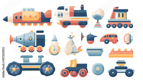 Colorful Cartoon Toy Robot Rocket Train Horse Boat Object