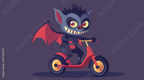 Cartoon Vampire Monster Riding Scooter at Masquerade Party