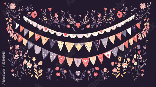 Hand Drawn Bunting Element Flat Vector Illustration